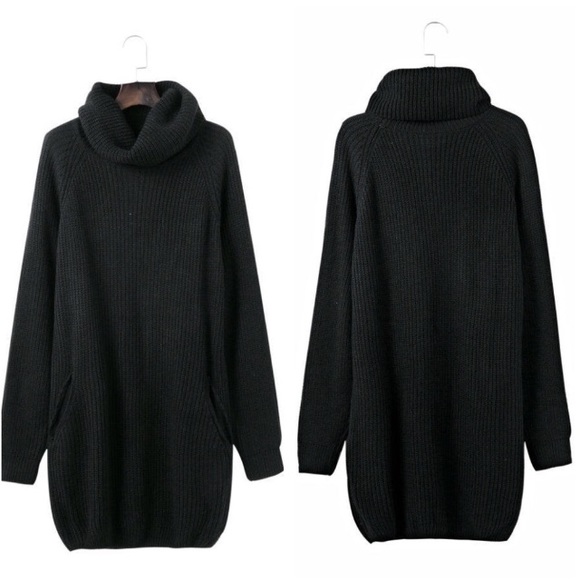 Cozy Cowl Neck Chunky Knit Sweater Dress Black - Picture 5 of 5